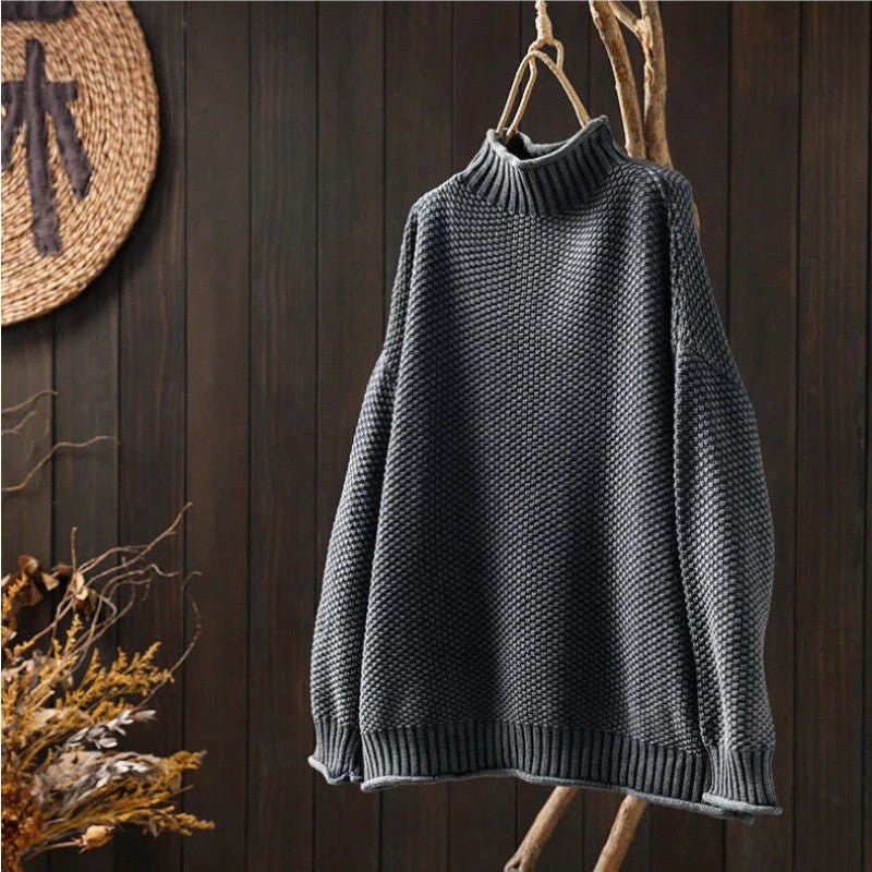 Close-up of soft winter wear fabric on a casual chic women's knitted pullover