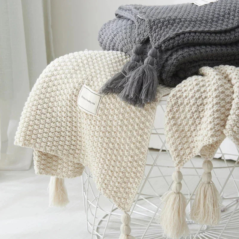Flat lay of soft Nordic blanket showing premium woven fabric