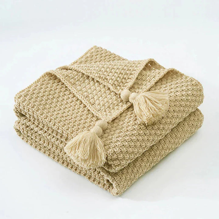 Scandinavian style knitted blanket for bed styling and decor