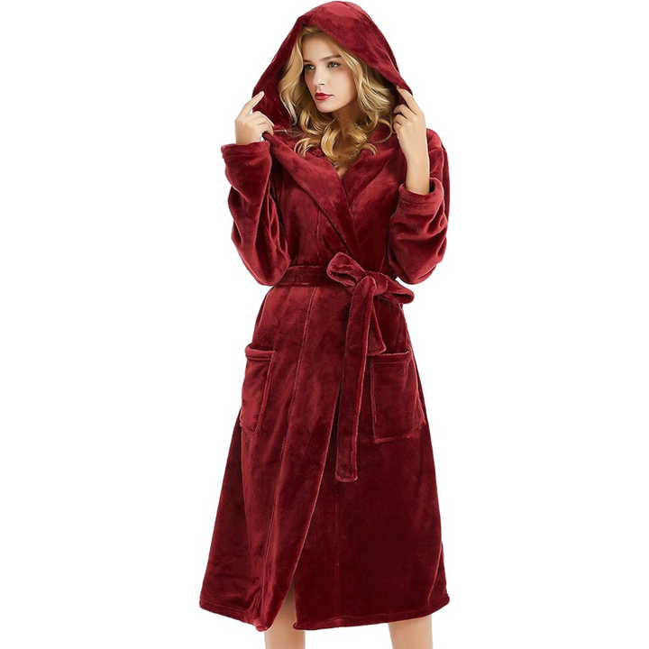 Cozy hooded bathrobe shown folded neatly, ready for gifting or storage