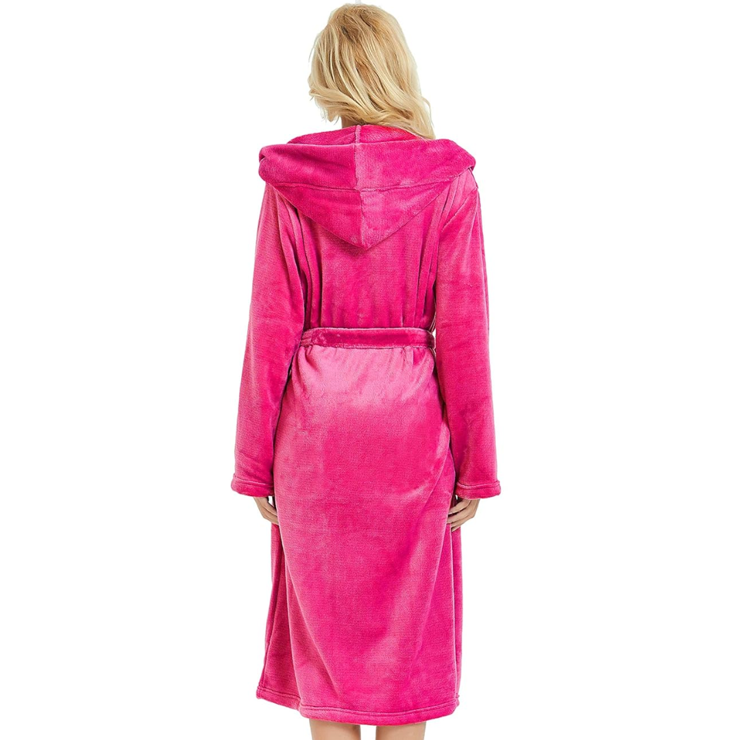 Close-up of soft fleece fabric and texture on the womens plush robe