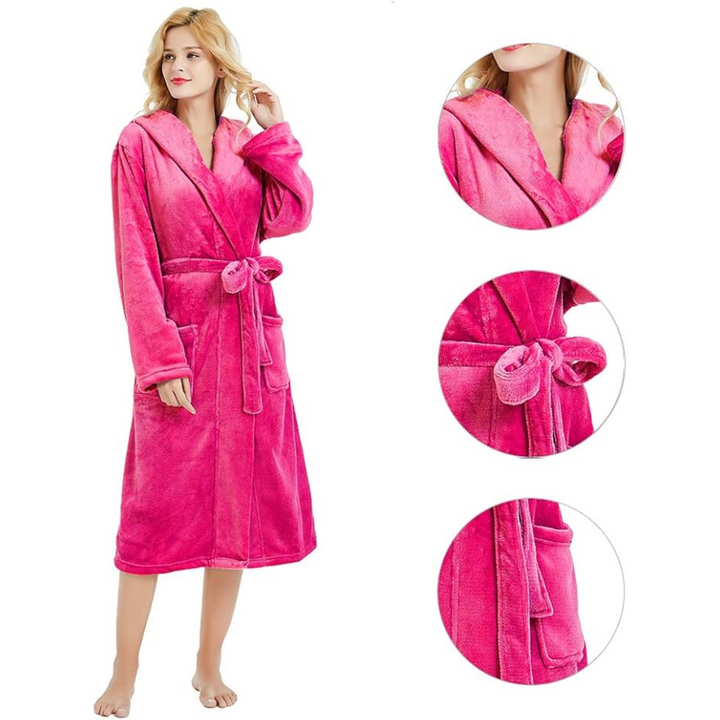Relaxing women's fleece lounge robe styled for cozy indoor wear