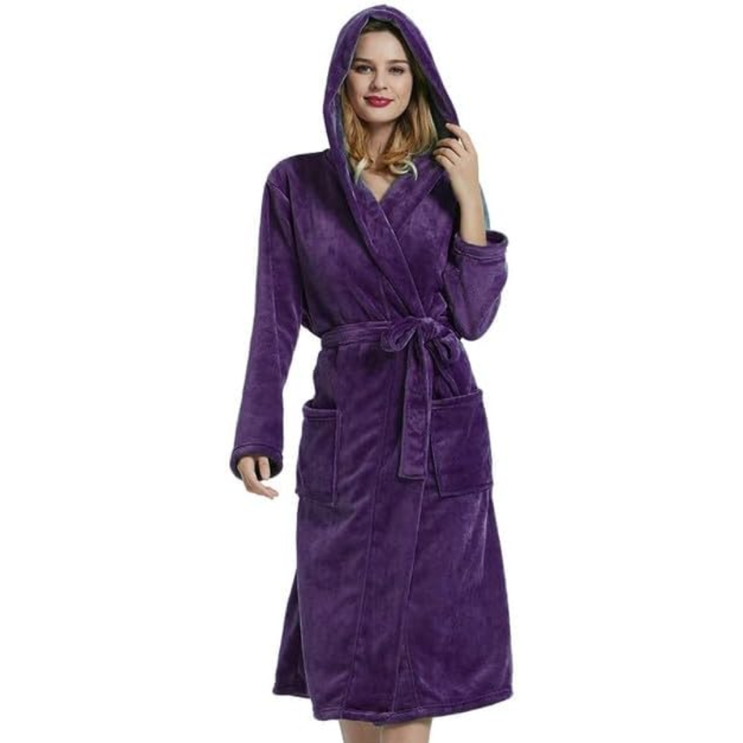 Comfortable hooded robe for women with secure tie belt and deep pockets