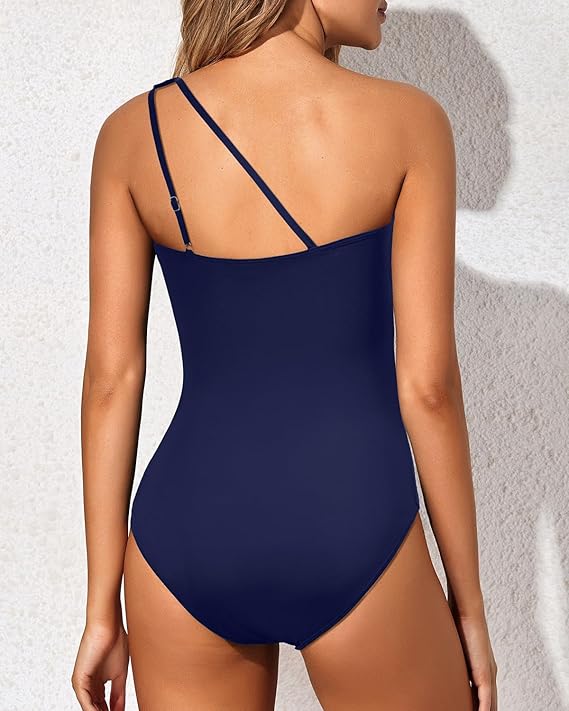 Comfortable stretch fabric on solid color one-piece swimsuit