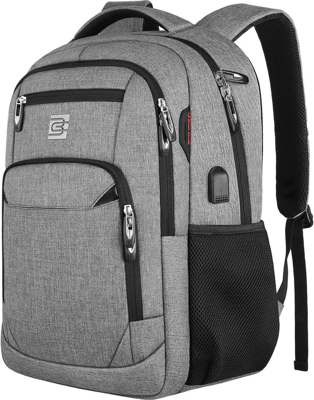 Business laptop backpack showing external USB charging port