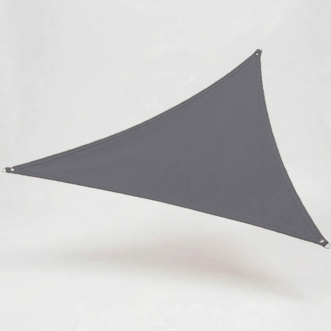 Close-up of durable reinforced D-ring corner stitching on a triangle sun sail