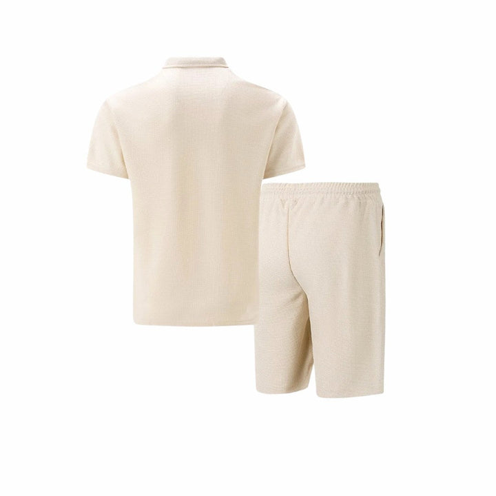 Mens zip-neck polo and shorts lounge set in casual summer wear style