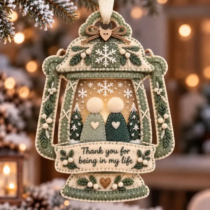 Lantern shaped layered felt thank you keepsake ornament with festive details
