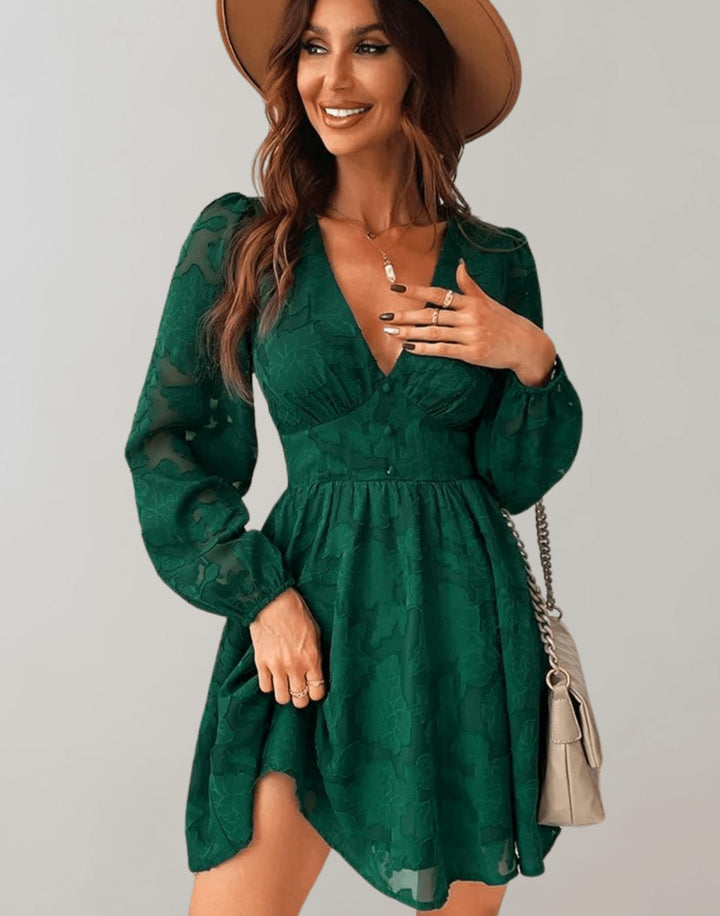 Women's floral jacquard V-neck party dress in evening style