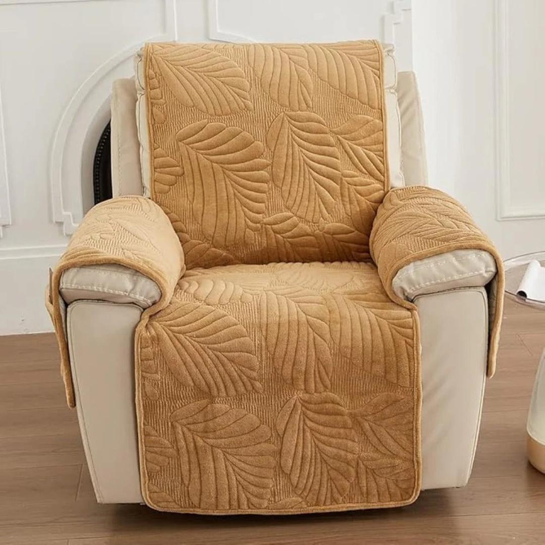 Quilted recliner slipcover with leaf pattern furniture protector