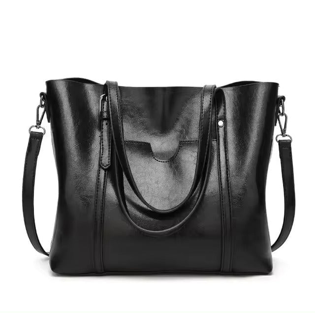 Black women's spacious everyday tote bag front view