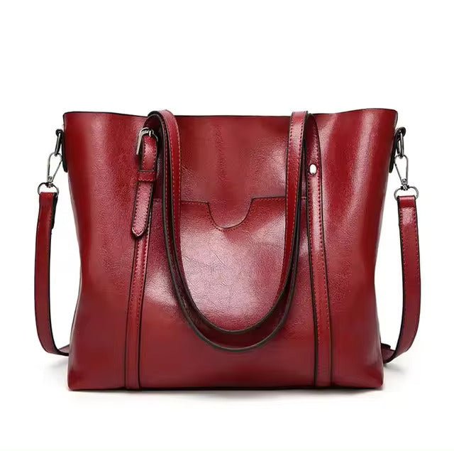 Spacious women's everyday tote bag shown worn on the shoulder as a fashion accessory.