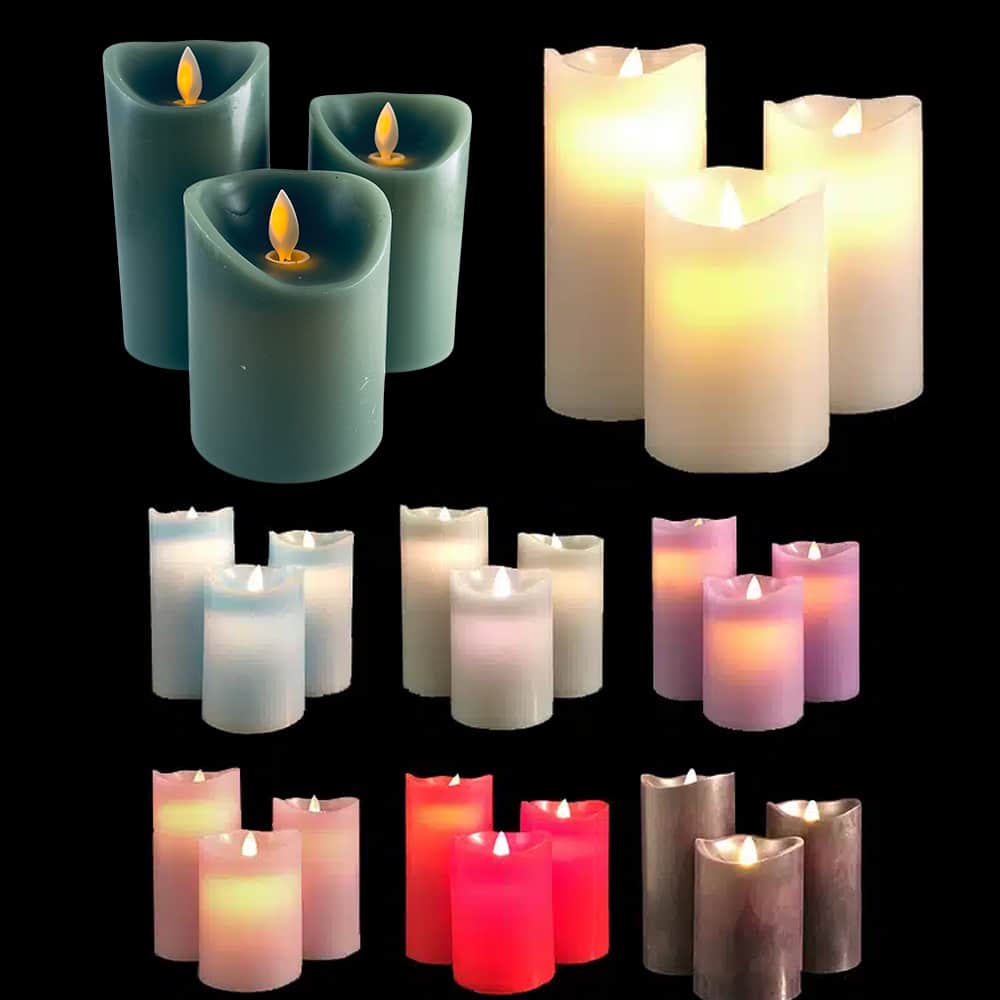 Complete set of flickering LED candles arranged for interior styling