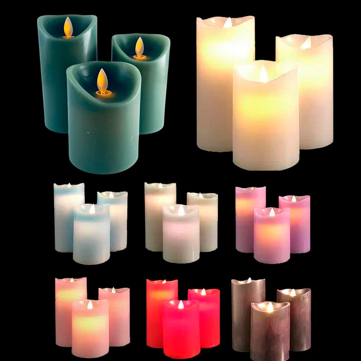 Complete set of flickering LED candles arranged for interior styling