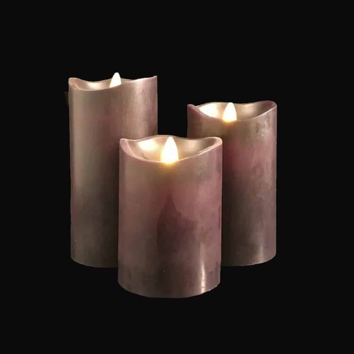 Dark purple LED block candles set with realistic flame appearance