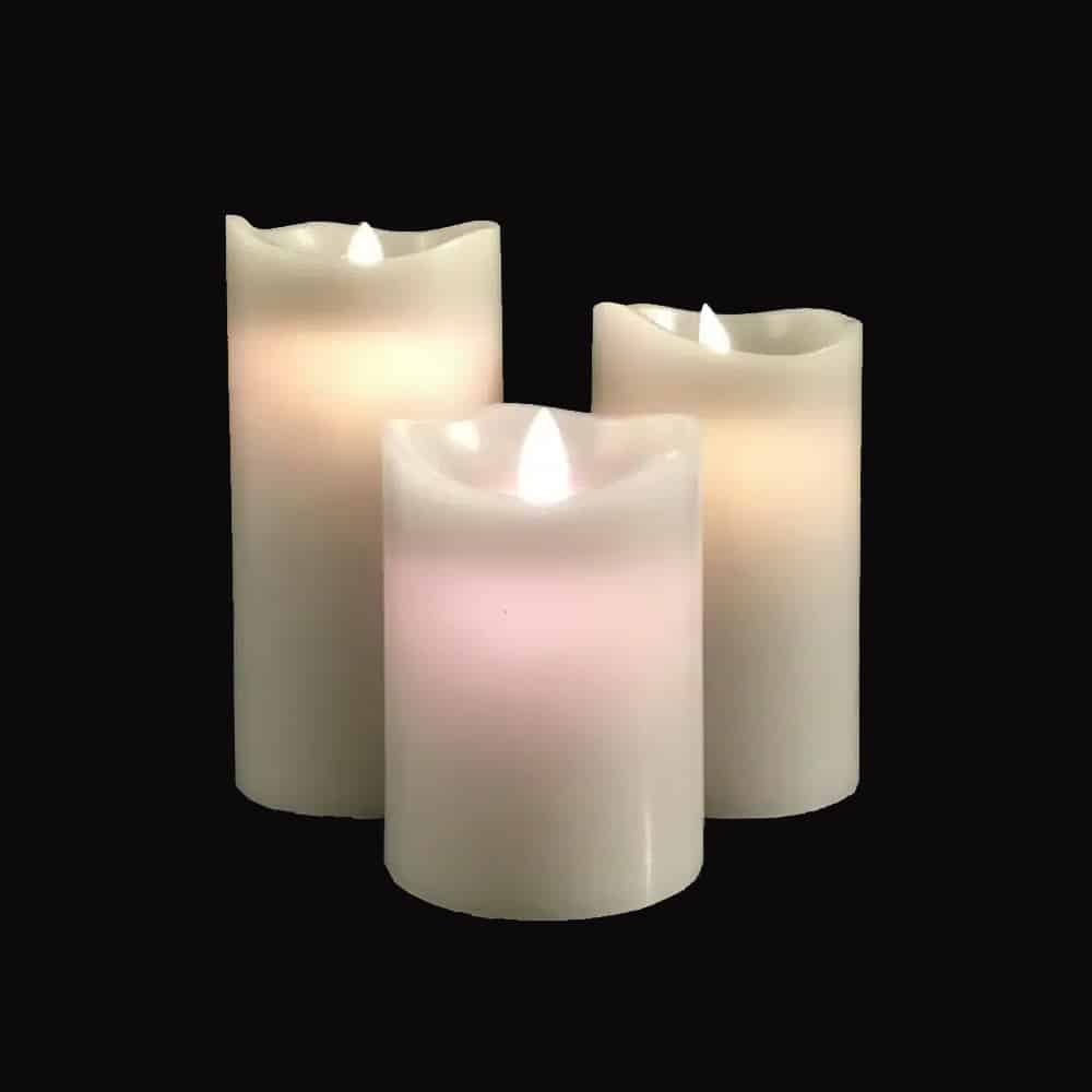 Set of LED block candles with realistic 3D flame for safe home decor