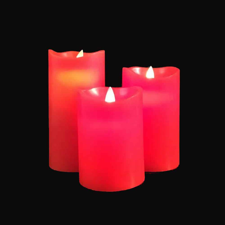 Battery operated LED block candles with moving wick 3D flame effect