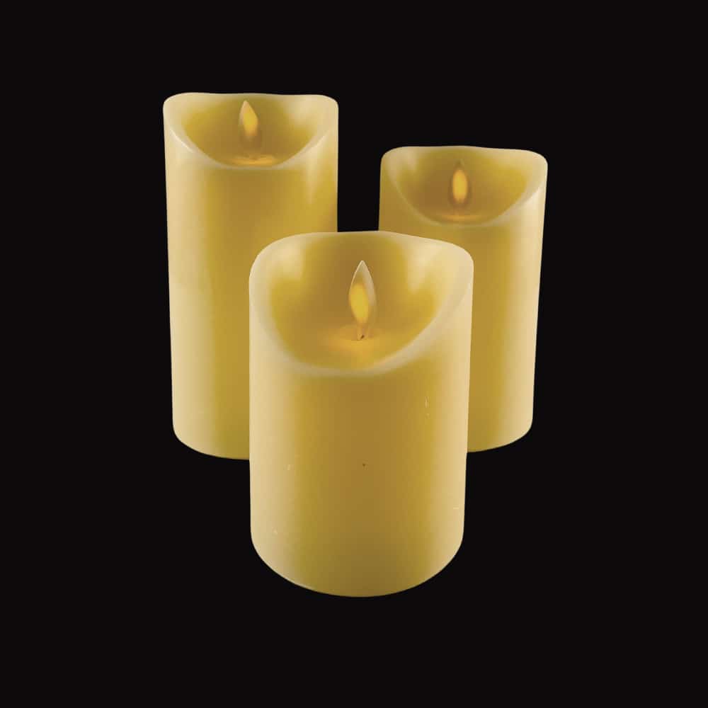Decorative flameless candles with warm glow and remote timer function