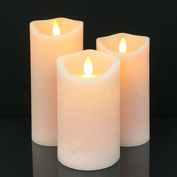 Detailed view of the textured wax surface on a red rustic LED candle