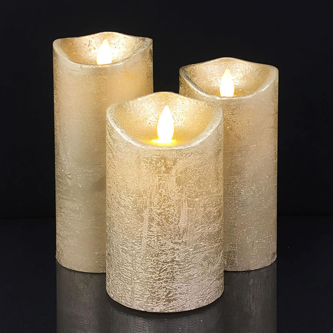 Cozy bedroom interior illuminated by safe flameless pillar candles