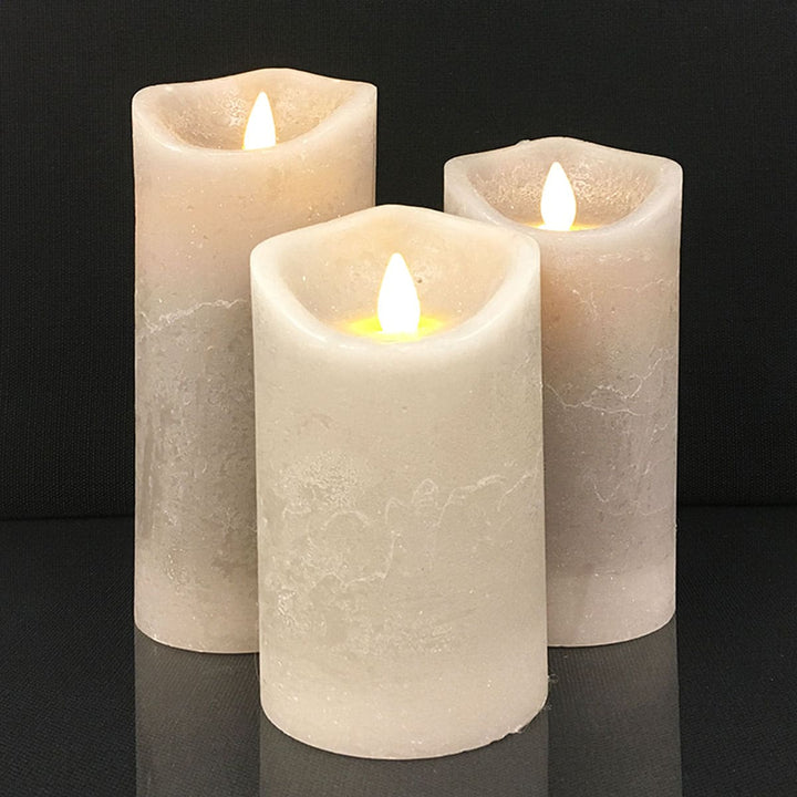 Complete set of red and gray rustic LED candles showcased for home decoration
