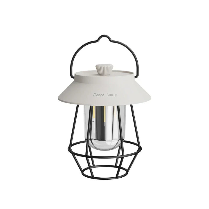 White retro LED camping lantern front profile