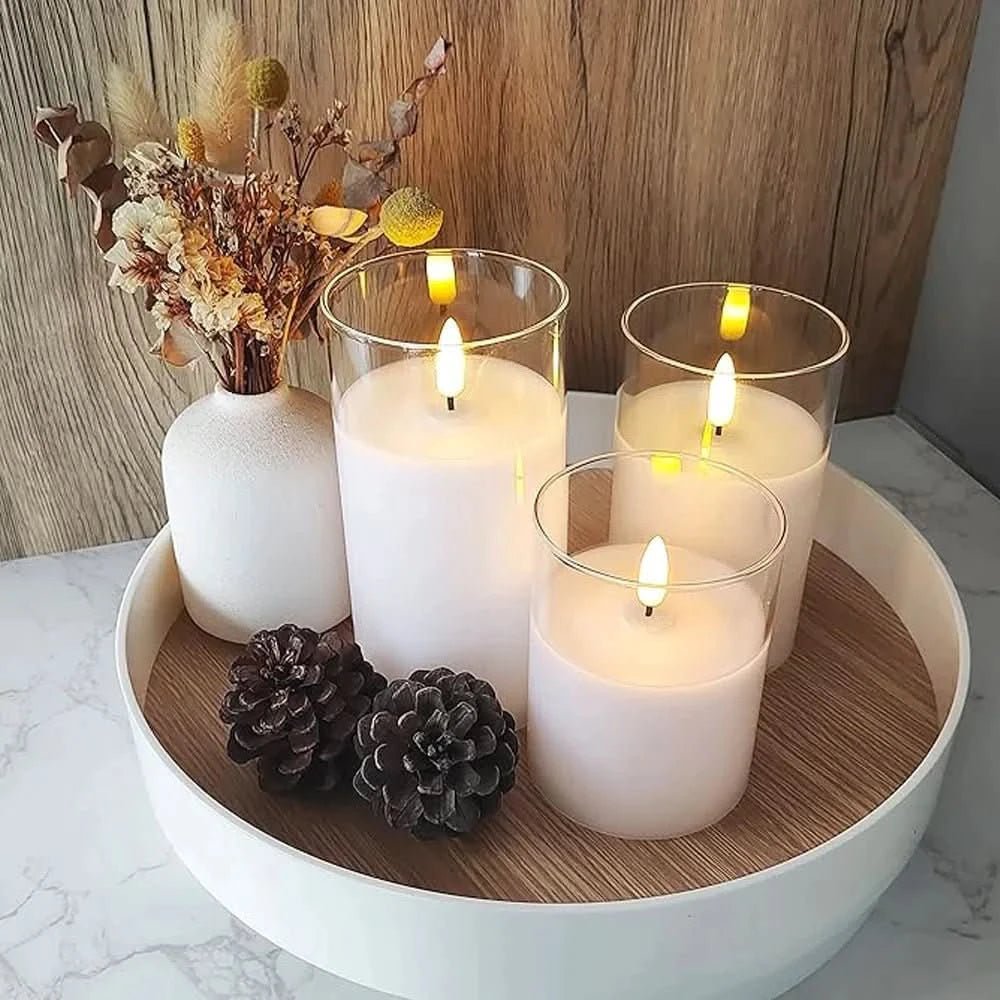 Battery operated LED flameless candle set glowing with ambient lighting