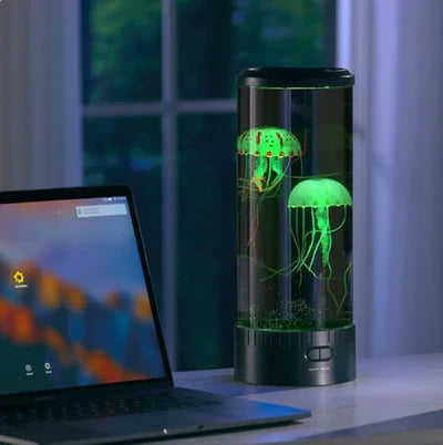 LED jellyfish lava lamp creating a colorful ocean mood light effect for relaxation