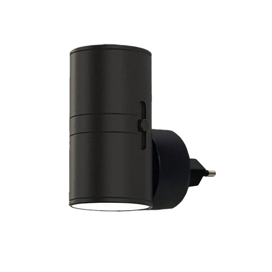 Black plug-in LED motion sensor night light viewed from side