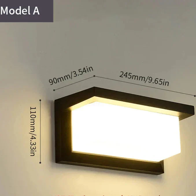 Illuminated architectural led wall lamp highlighting an entrance walkway