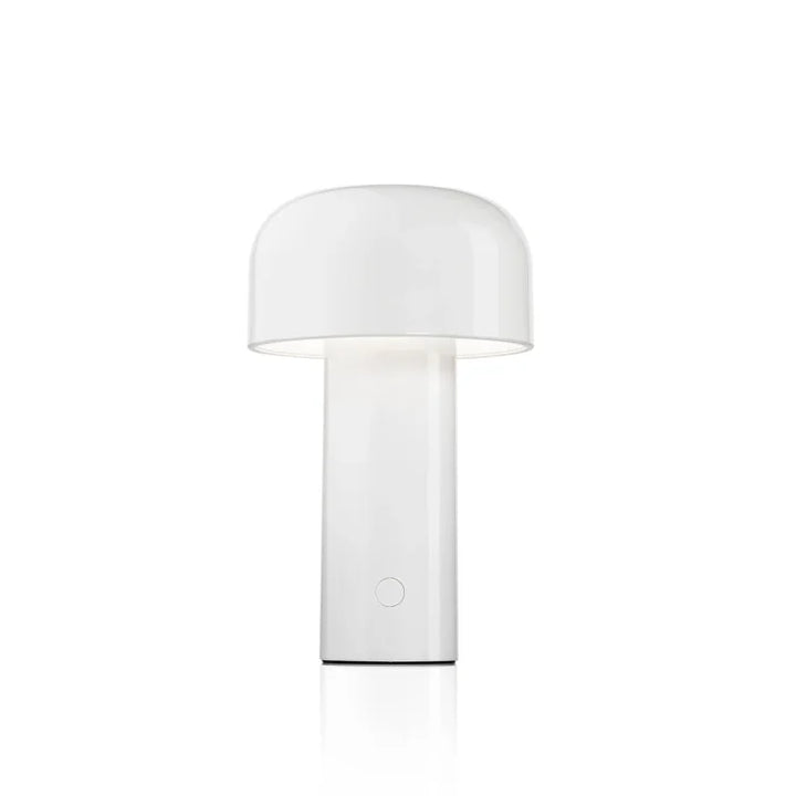 Front view of the white Solvani cordless LED table lamp.
