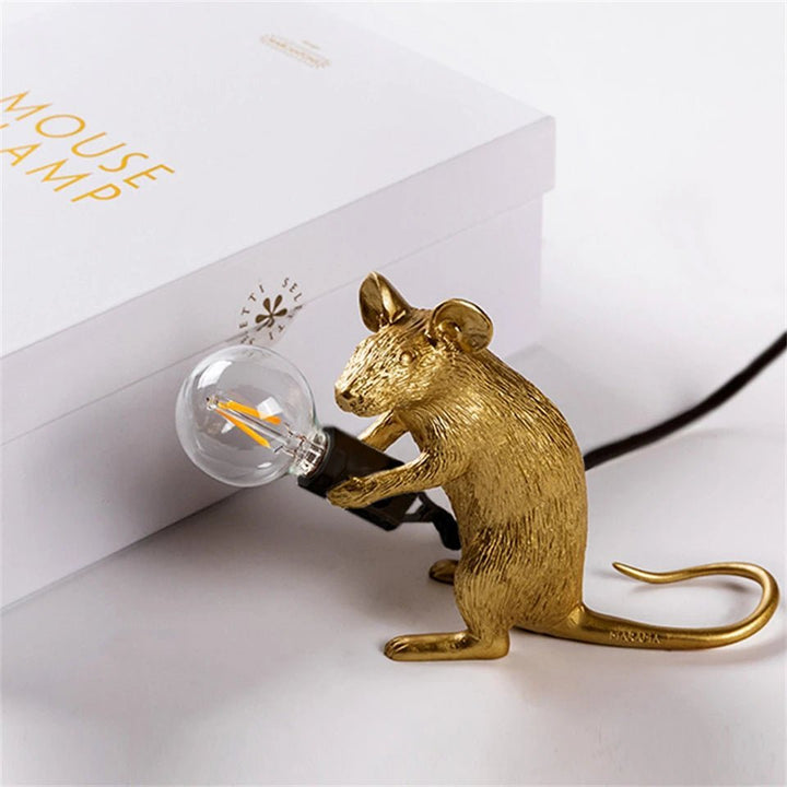 Close-up view of the decorative mouse LED lamp showcasing detailed resin craftsmanship