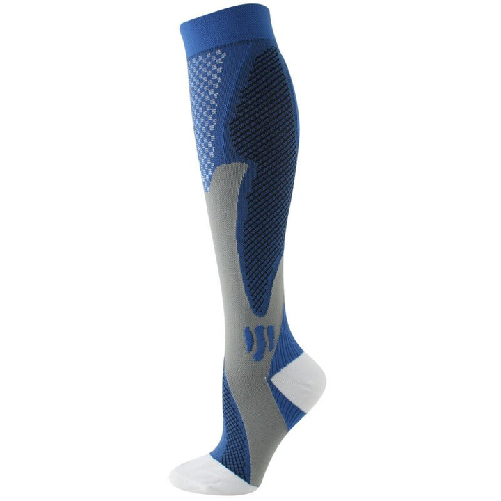 Graduated compression socks displayed on a mannequin leg showing proper fit.