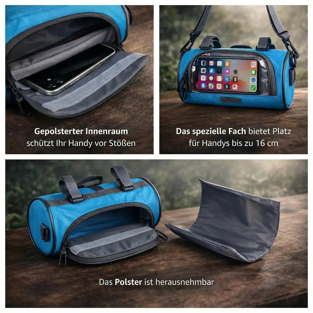 Interior view and compartment layout of the cycling handlebar pouch