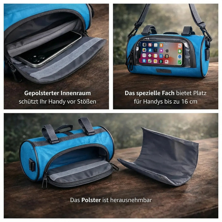 Interior view and compartment layout of the cycling handlebar pouch