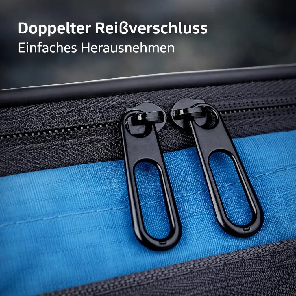 Bicycle storage handlebar bag open, revealing spacious main compartment