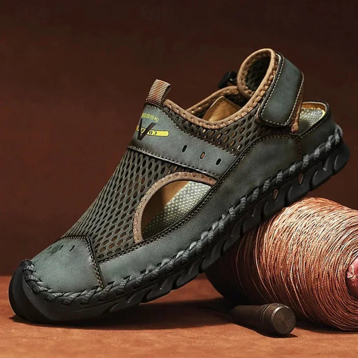 Green men's orthopedic sports sandal with closed-toe design
