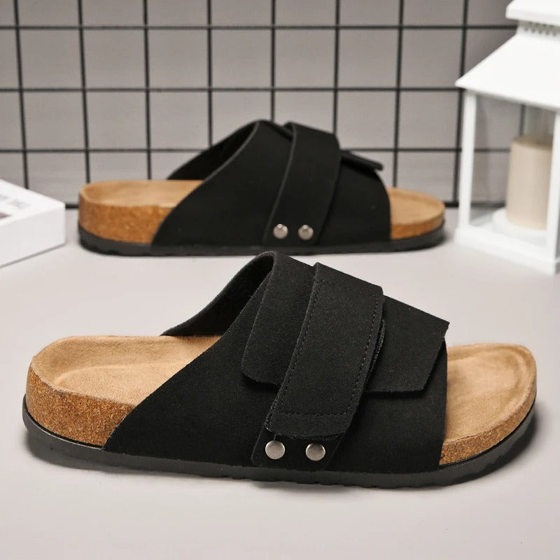 Side view of mens adjustable beach footwear and walking shoes