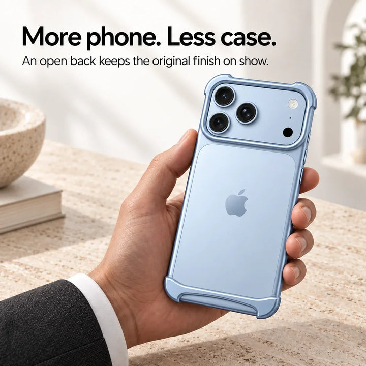 Silver shockproof metal case for iPhone with exposed back design