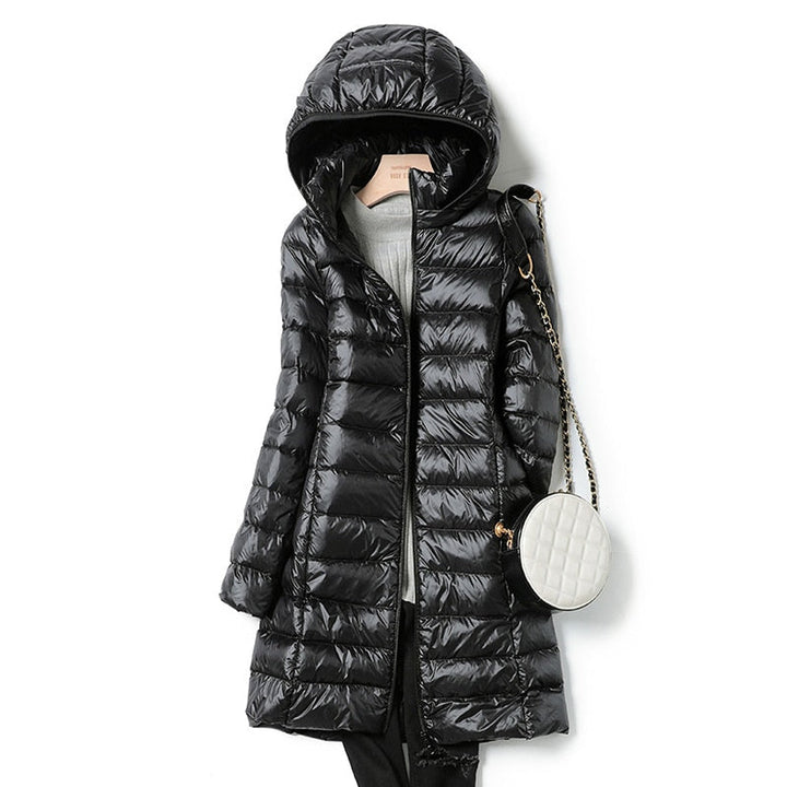 Side profile of the women's casual outerwear Nova jacket demonstrating its flattering fit.
