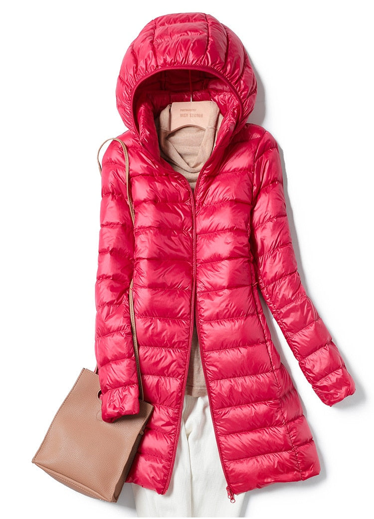 Women's lightweight casual winter jacket Nova in black, featuring a front zipper and cozy hood.
