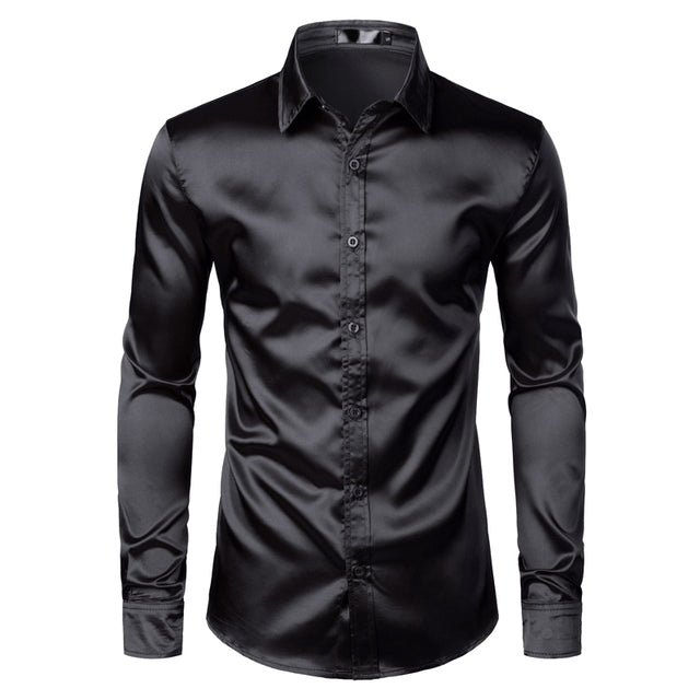 Men's sleek black slim fit dress shirt
