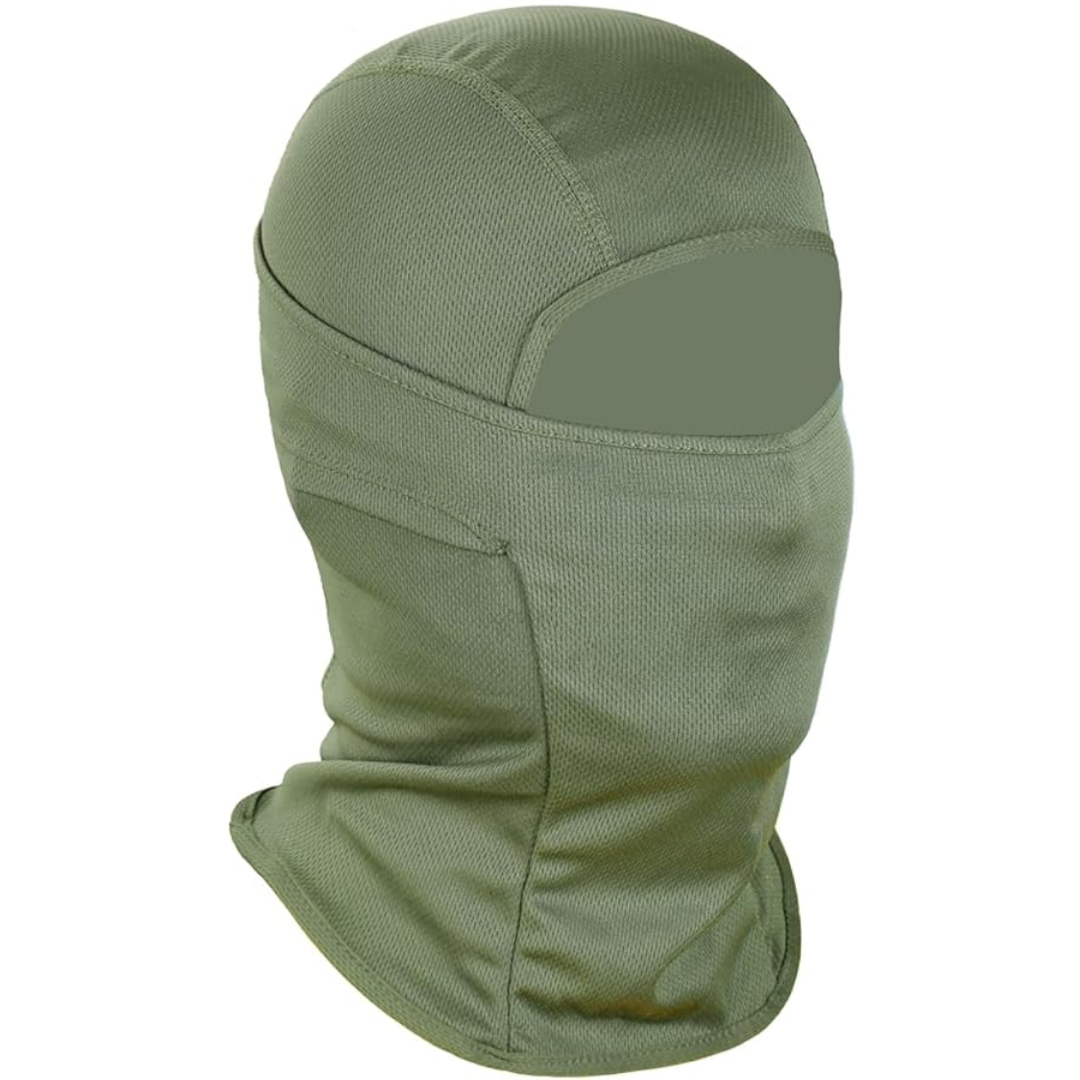 Green tactical balaclava face mask view