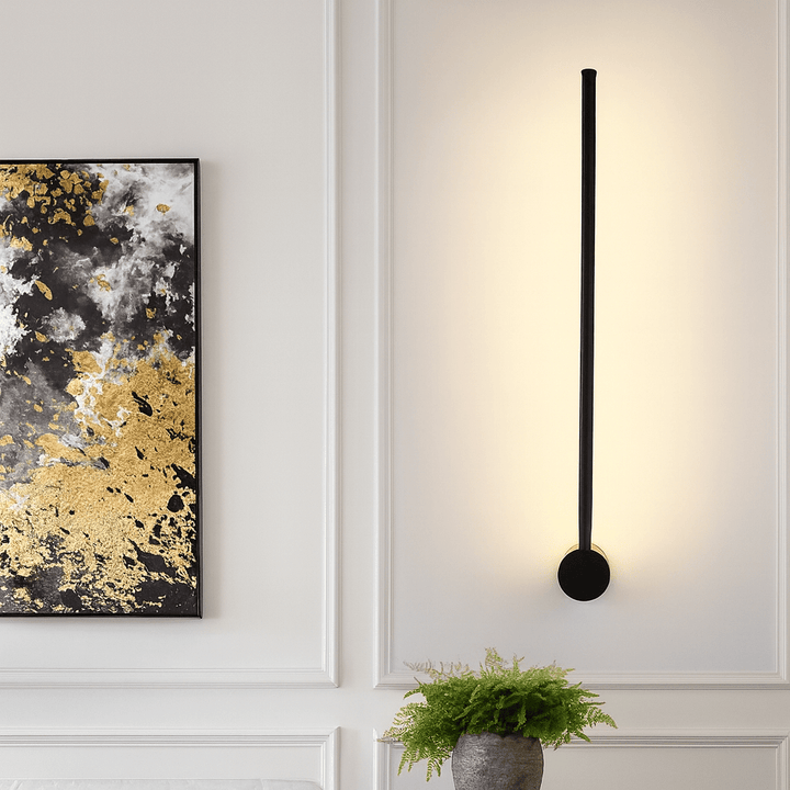 Close-up of modern LED linear wall lamp demonstrating premium finish and craftsmanship