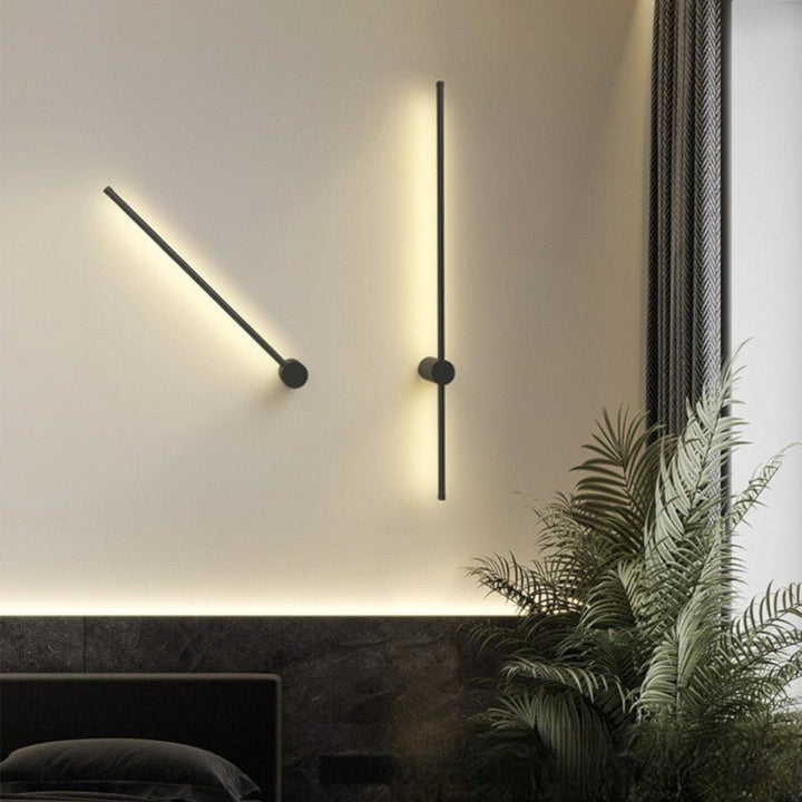 Interior lighting LED wall sconce illuminating a contemporary living room decor space