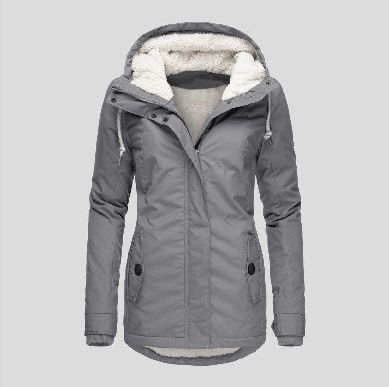 Fleece lined hooded winter jacket for women, warm casual outerwear parka