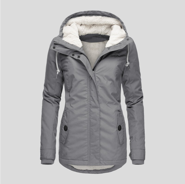 Fleece lined hooded winter jacket for women, warm casual outerwear parka
