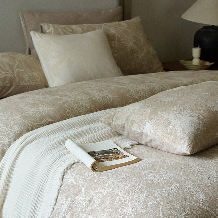 Matching pillow shams with floral jacquard texture for bedroom decor