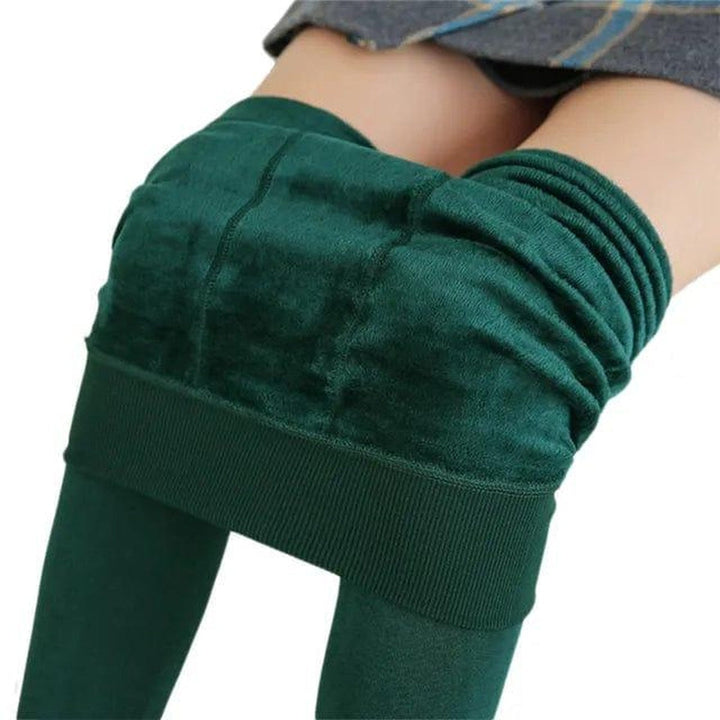 Green fleece lined thermal winter tights for women