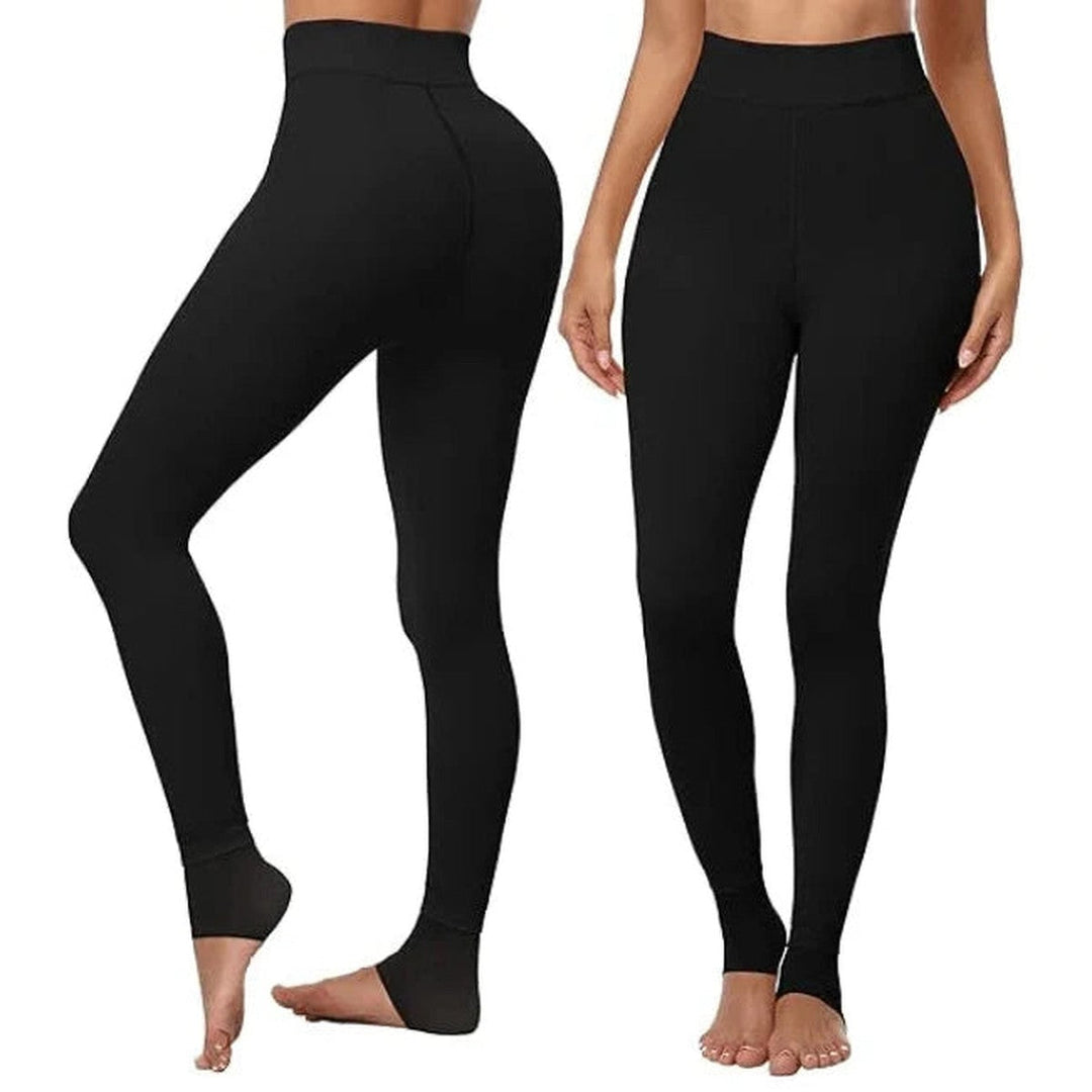 Close-up of soft fleece lining inside winter warm leggings for cold weather